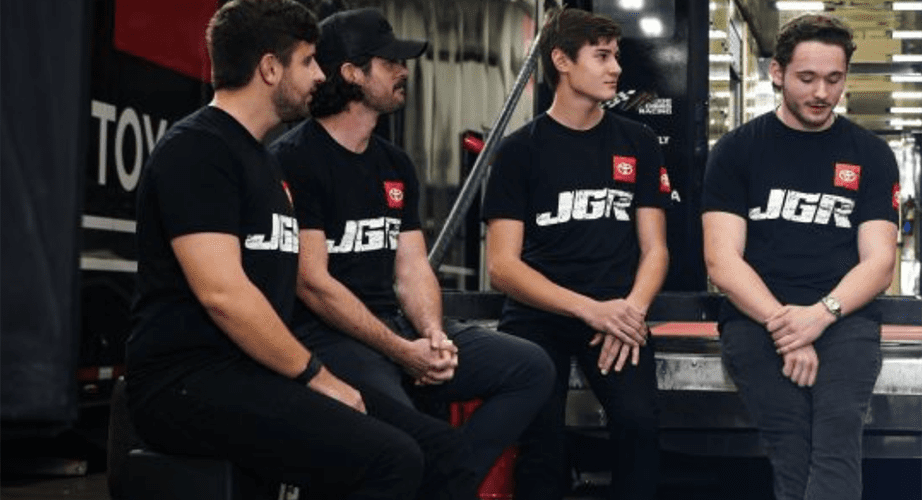 Joe Gibbs racing drivers Ryan Truex, Taylor Gray, William Sawalich and Joe Graf Jr. sit down for an interview